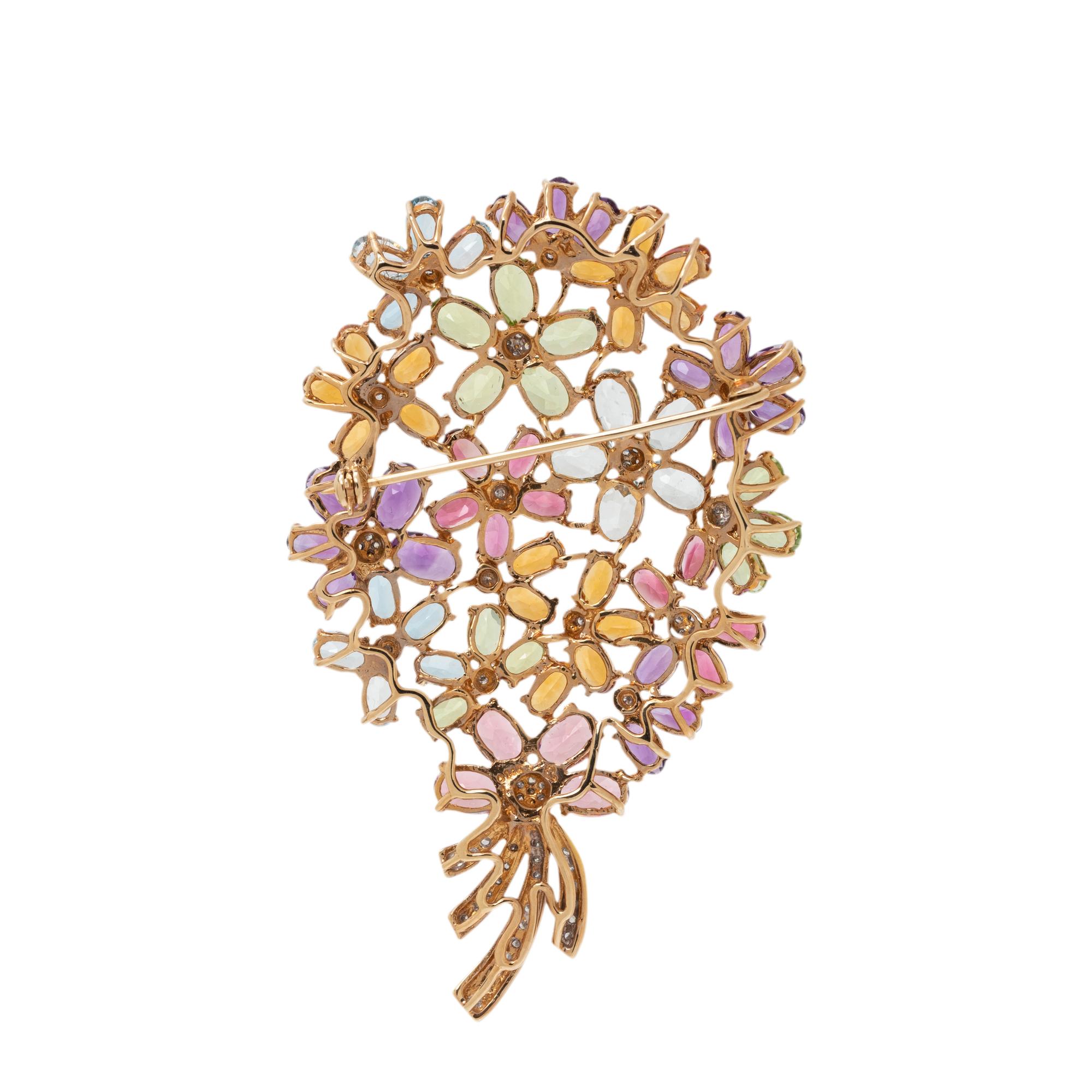 MULTIGEM AND DIAMOND FLOWER BROOCH