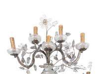A Set of Four Maison Baguès-Style Rock Crystal and Silvered Metal Five-Arm Sconces