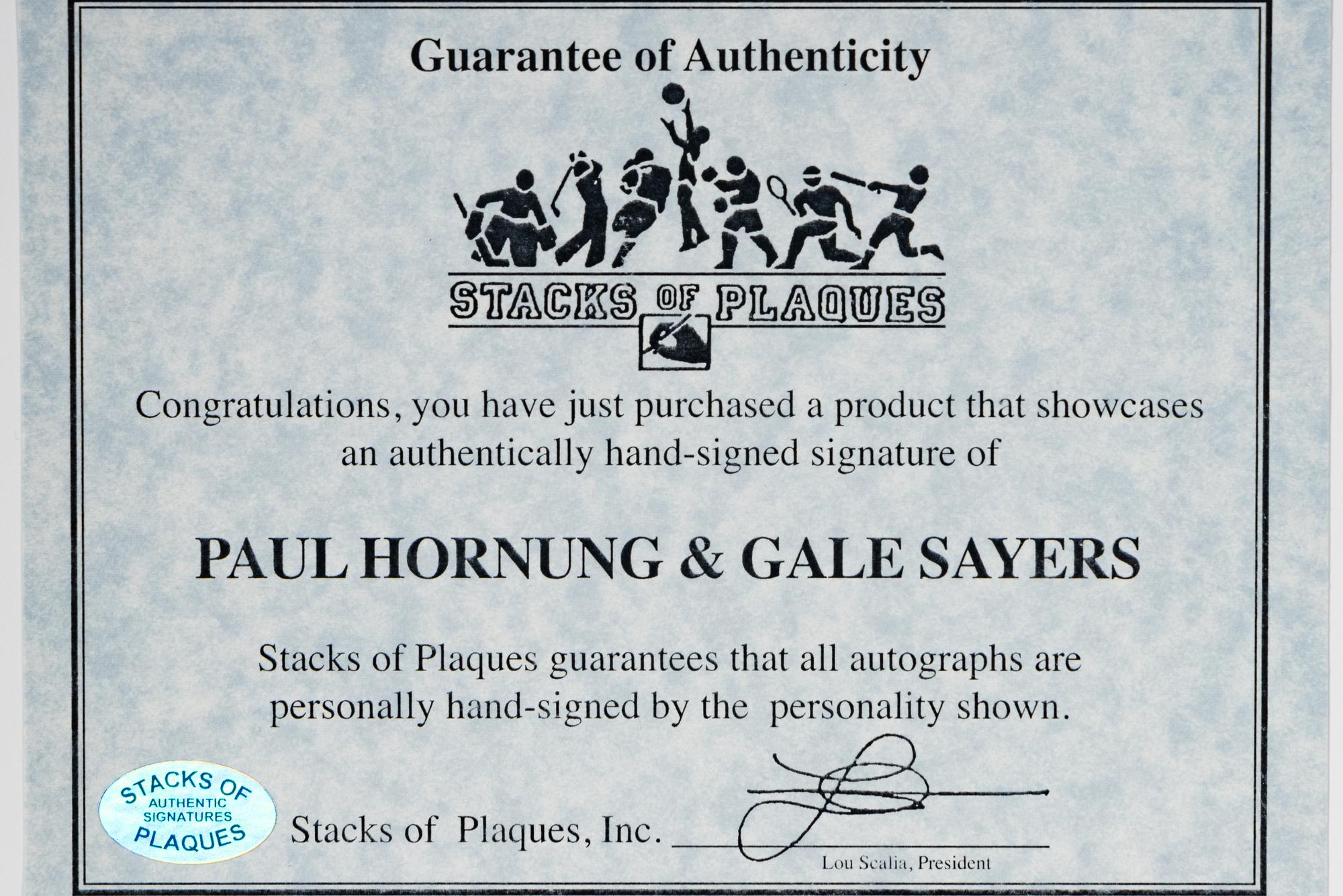A Gale Sayers and Paul Hornung Dual Signed Autograph Custom Chicago Bears vs. Green Bay Packers "Touchdown Sunday" Display