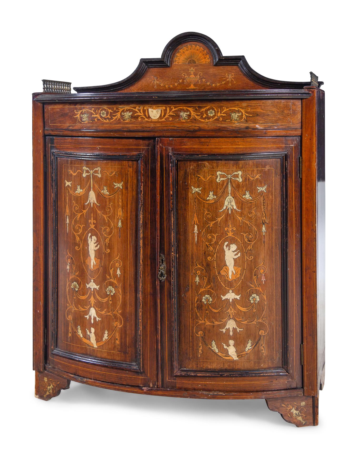 An Italian Neoclassical Style Marquetry Decorated Walnut Cabinet