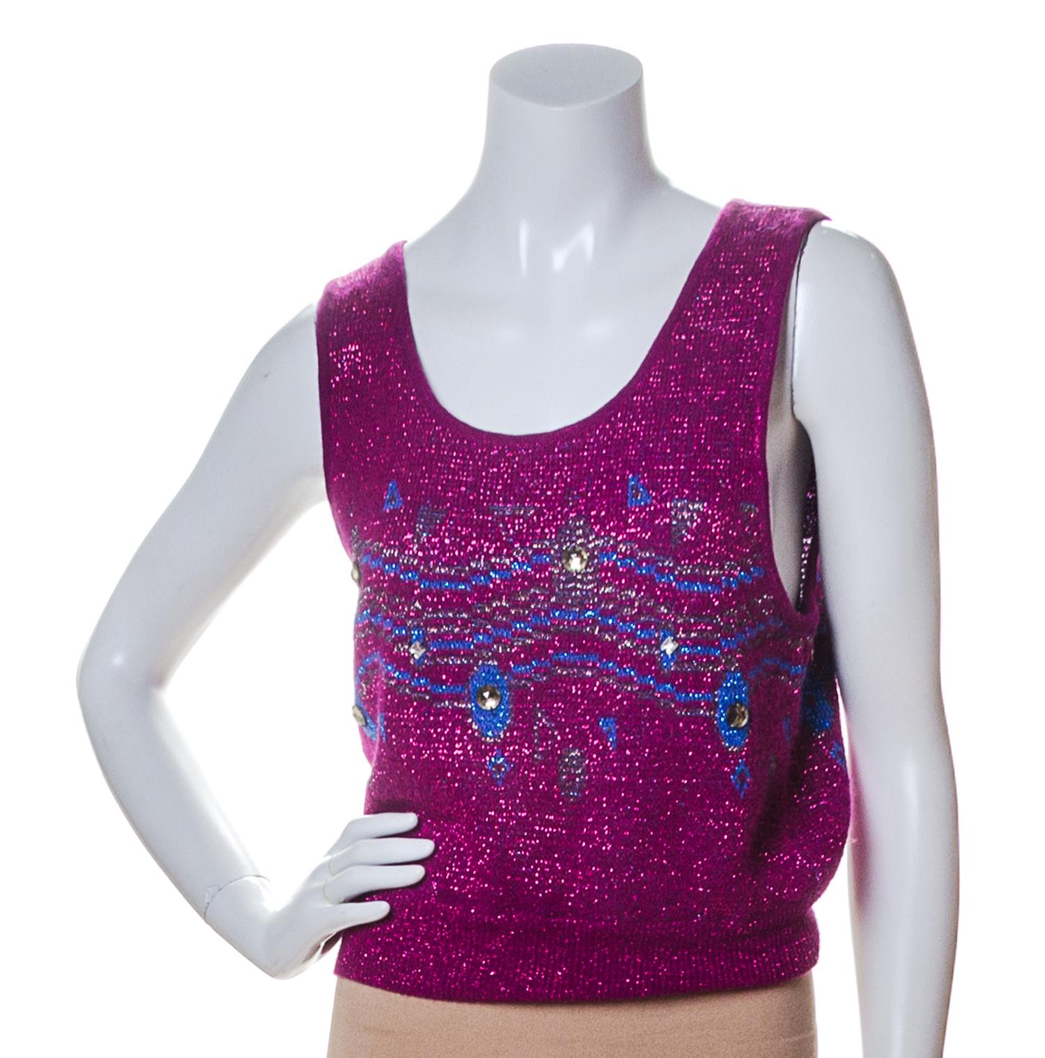 A Ted Lapidus Metallic Magenta Wool and Angora Sweater Set, Sweater size 40, shell size 38.