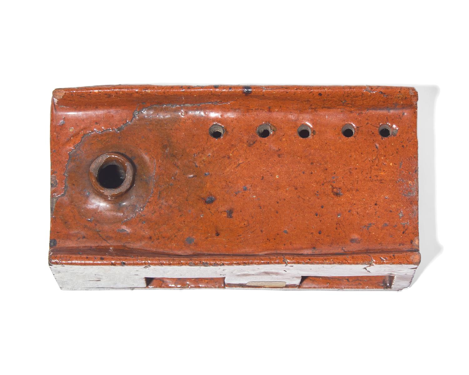 A Glazed Redware Inkstand, Inscribed, "Windsor Forge" and Dated "1823," Pennsylvania