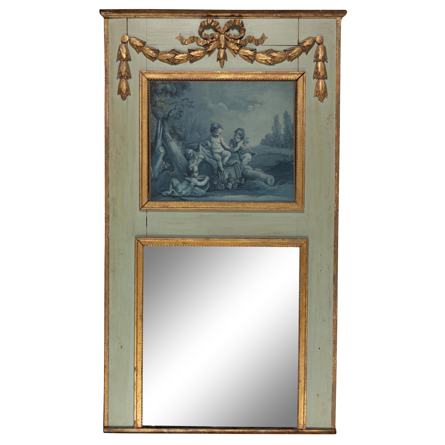 A French Painted and Parcel-Gilt Trumeau Mirror