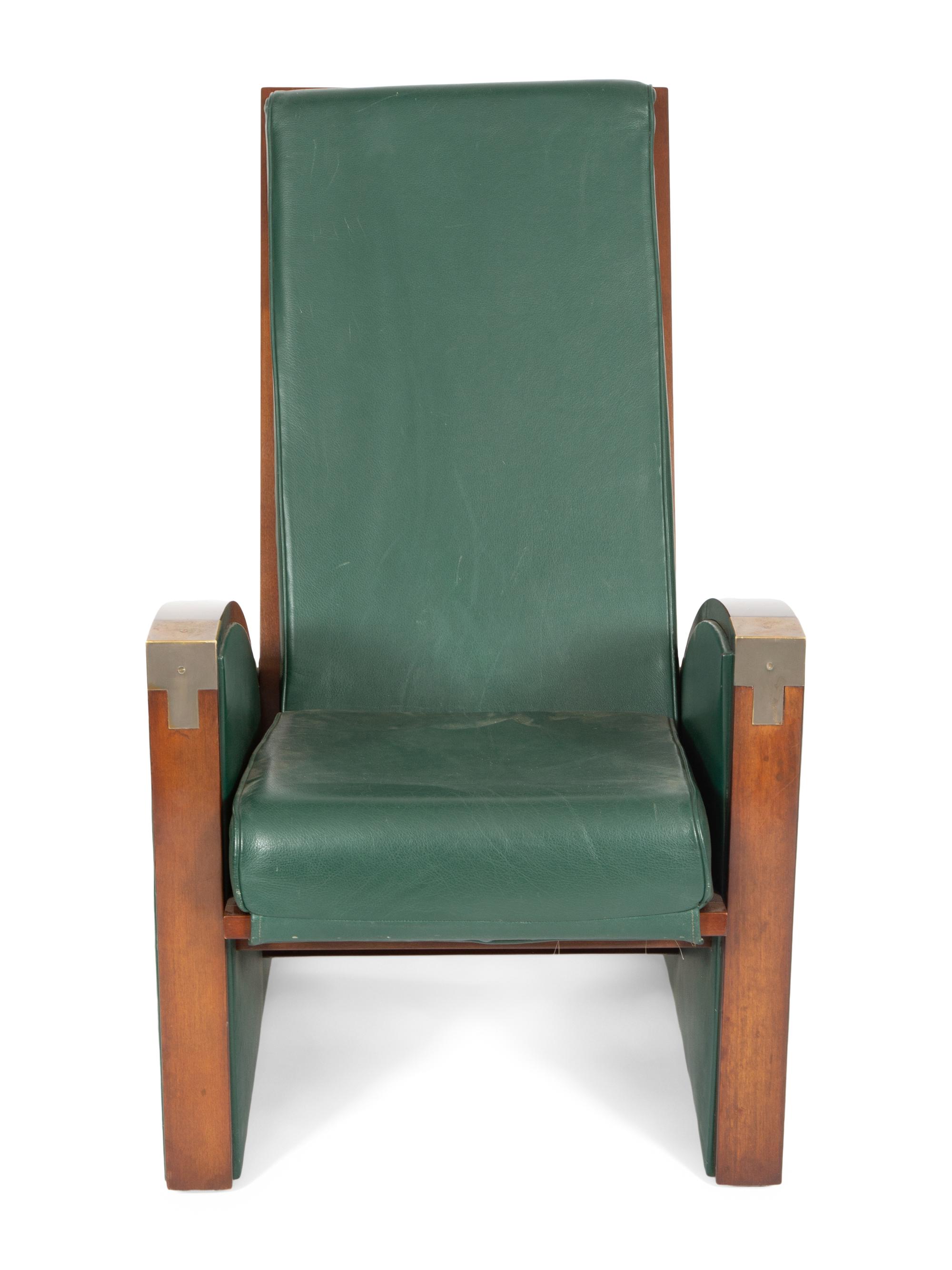 A Brass-Mounted Mahogany and Leather Armchair