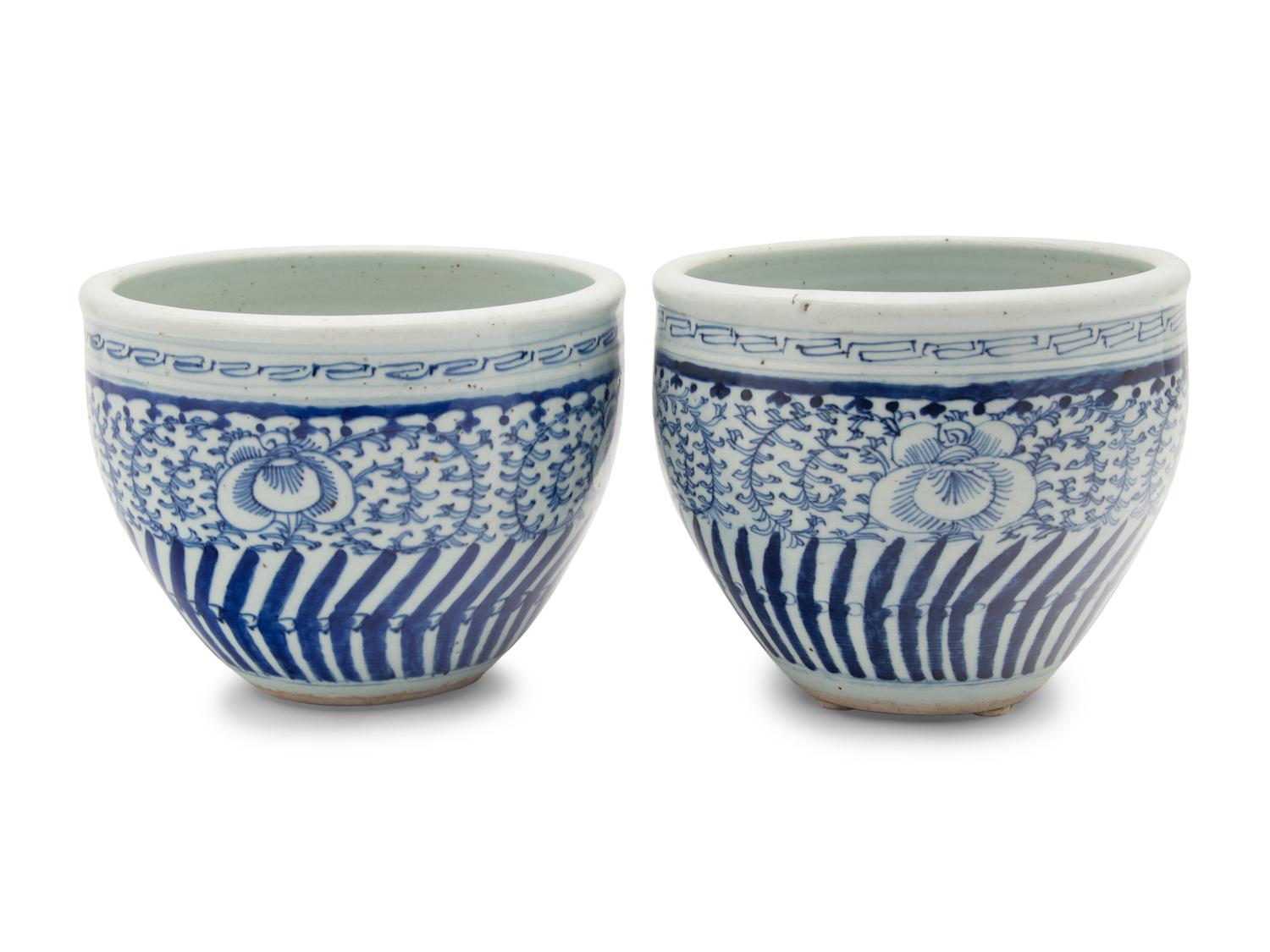 A Pair of Chinese Blue and White Porcelain Jardinieres