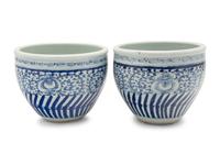 A Pair of Chinese Blue and White Porcelain Jardinieres