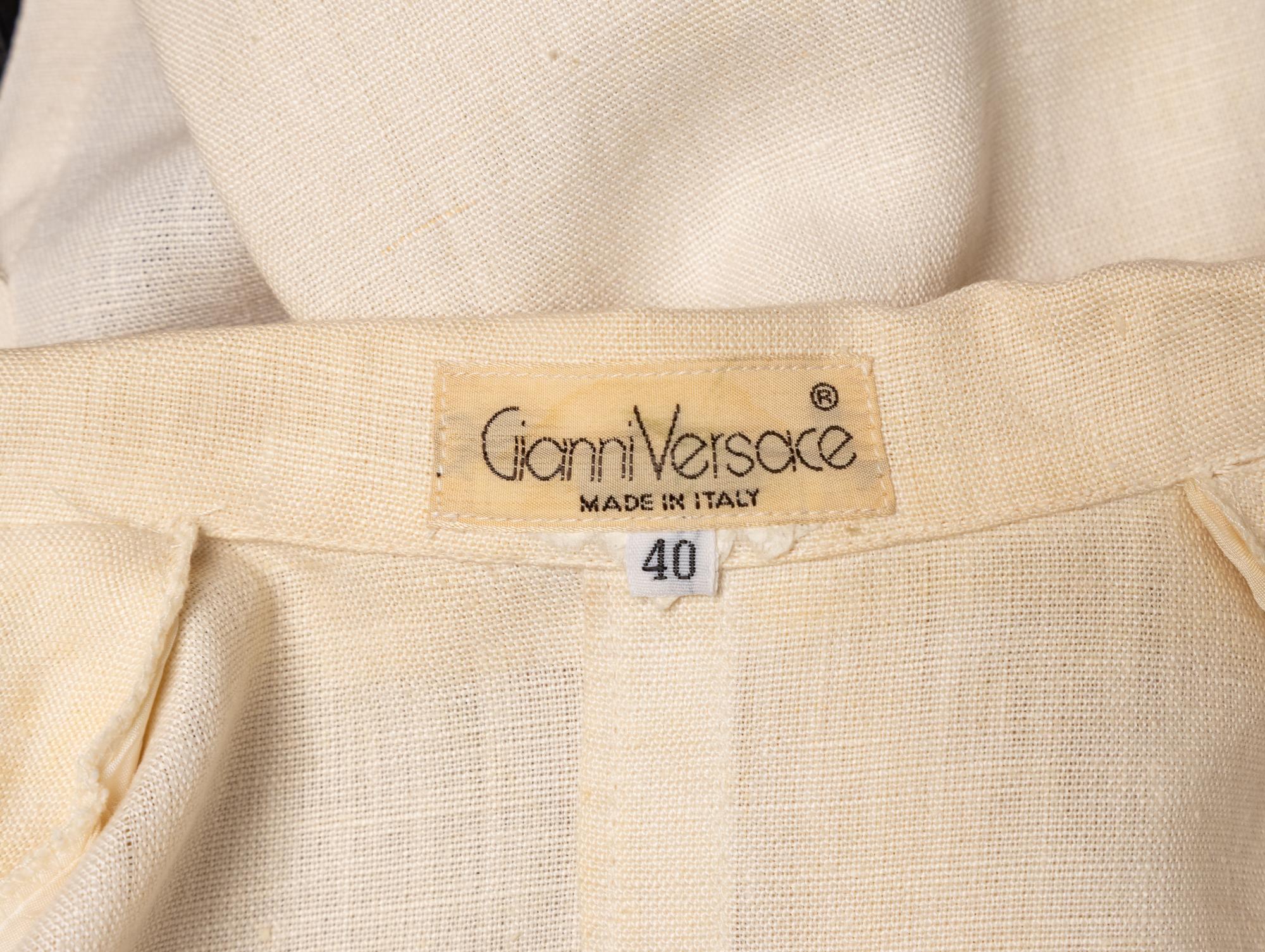 Gianni Versace, Ecru Linen Draped Blazer with Satin Tie