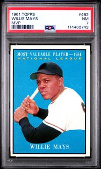 A 1961 Topps Willie Mays MVP Baseball Card No. 482 (PSA 7 NM)