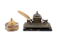 Two Continental Bronze and Marble Inkwells