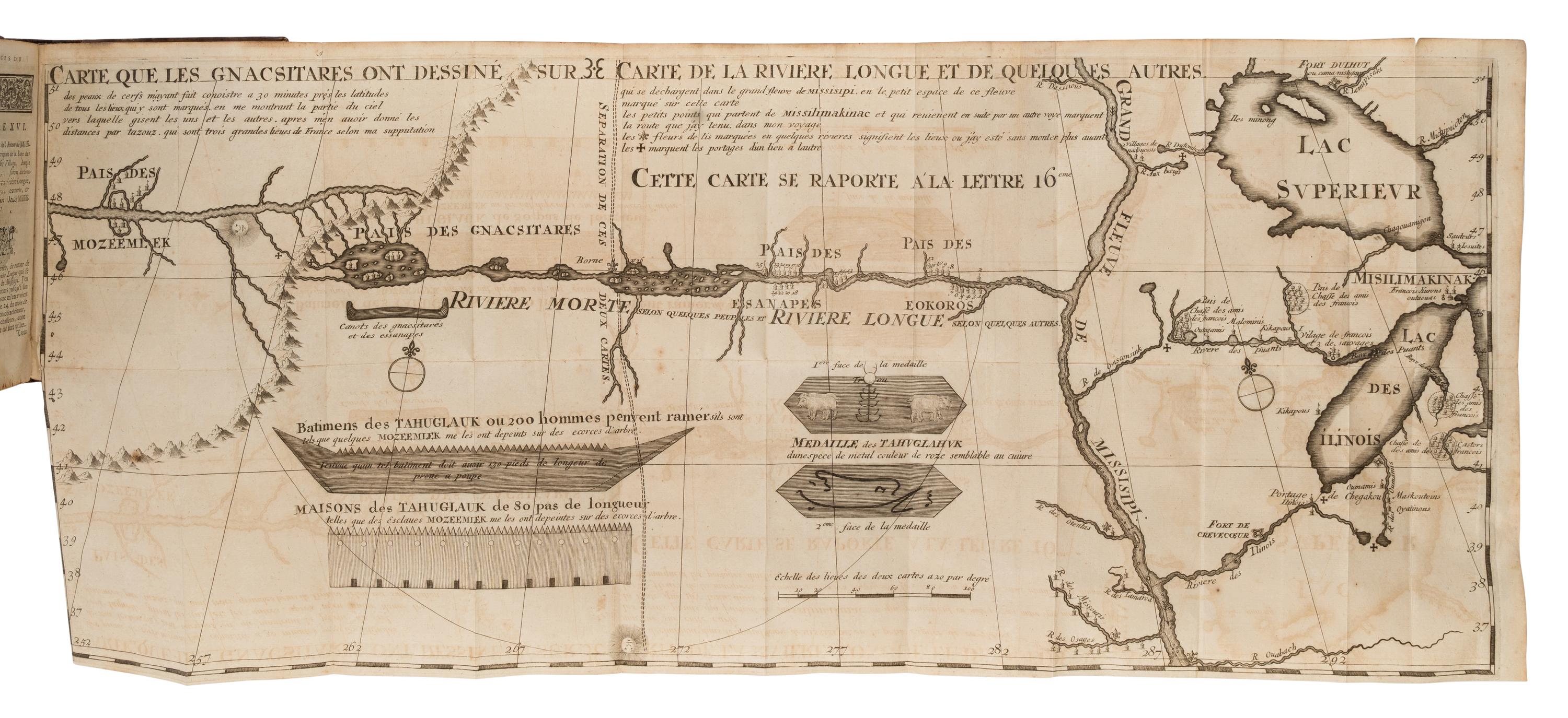 Lahontan, Louis Armand-Lon D'arce (1666-1716). Nouveaux Voyages de Mr Le Baron de Lahontan dans L'Amerique Septentrionale [and:] Memoires de l'Amerique septentrionale, ou la suite des voyages . The Hague: chez les Frères l'Honoré, 1703.