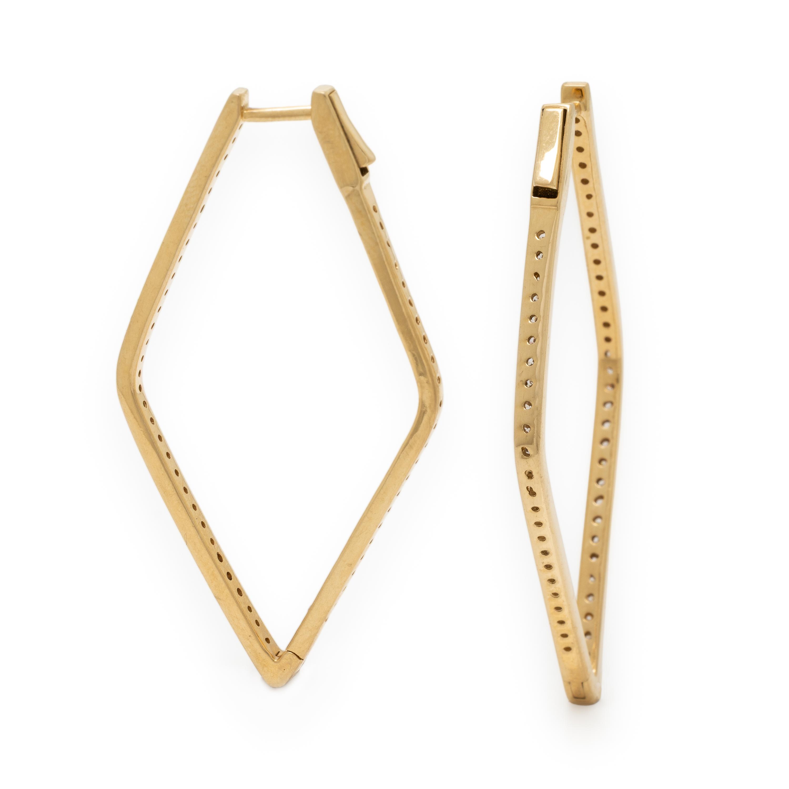 Yellow Gold and Diamond Geometric Hoop Earrings
