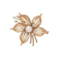 YELLOW GOLD AND CULTURED PEARL FLOWER BROOCH