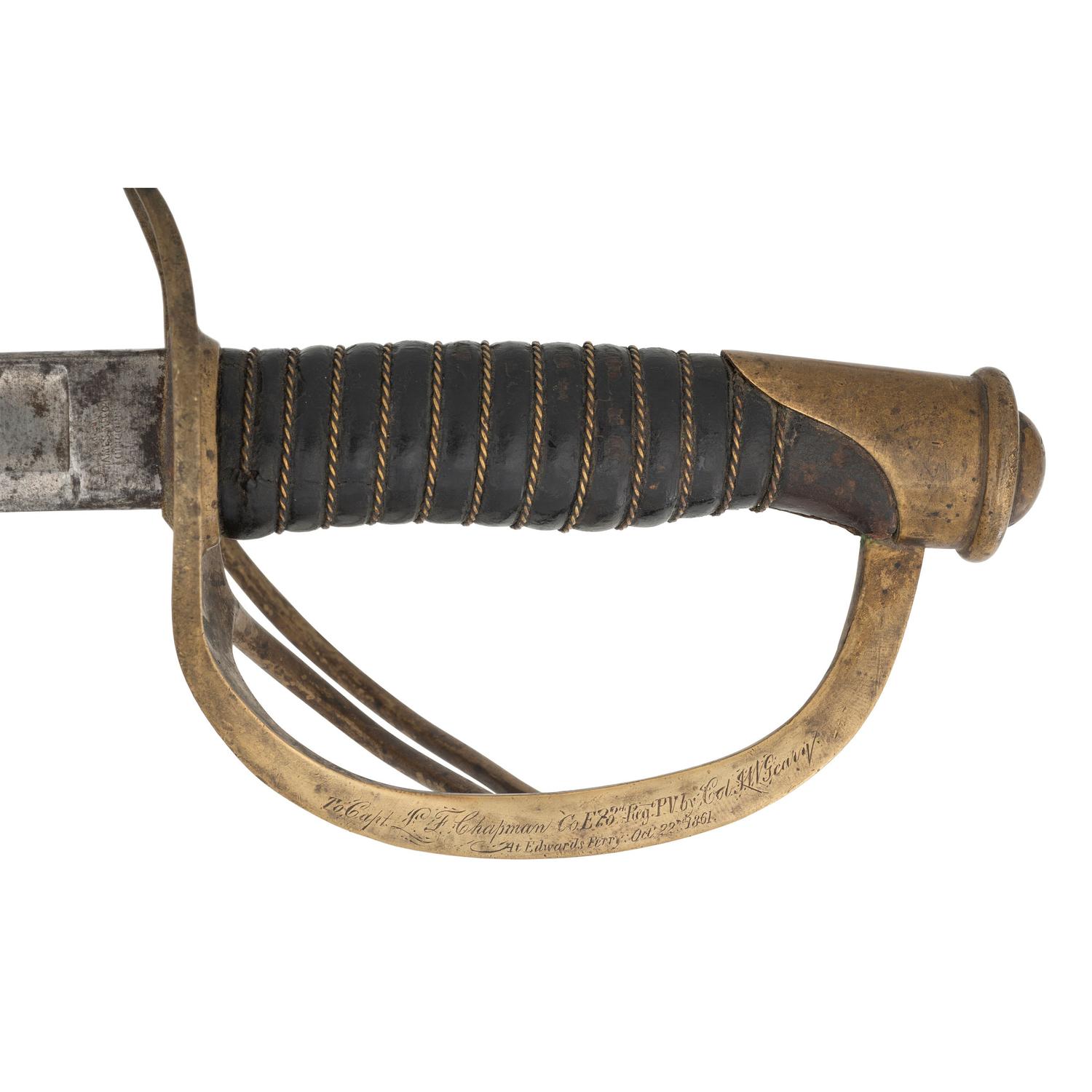 U.S. Model 1860 Light Cavalry Saber by Ames Presented to Capt. (Major) Langford Chapman 28th PA Volunteers - KIA at Chancellorsville