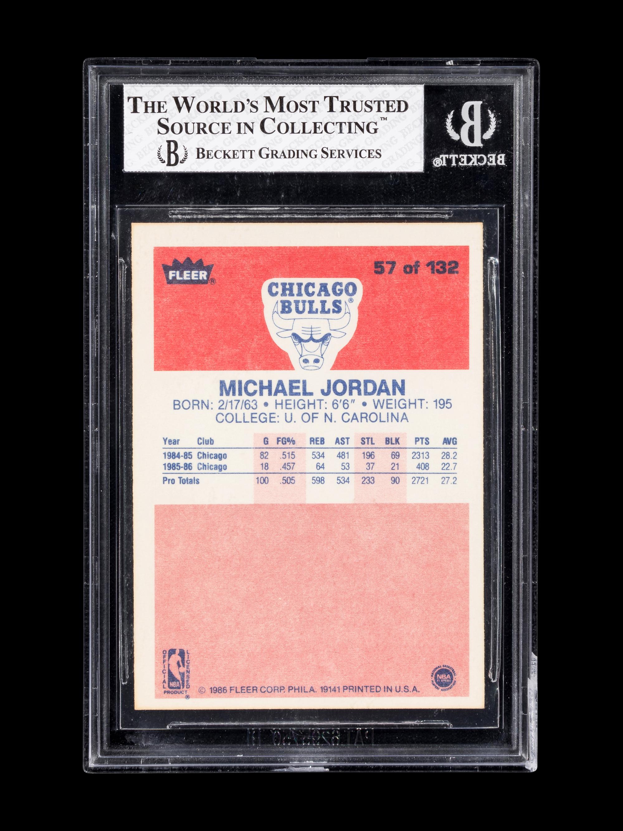 A 1986-87 Fleer Michael Jordan Rookie Basketball Card No. 57 (BGS 7.5 NEAR MINT+)