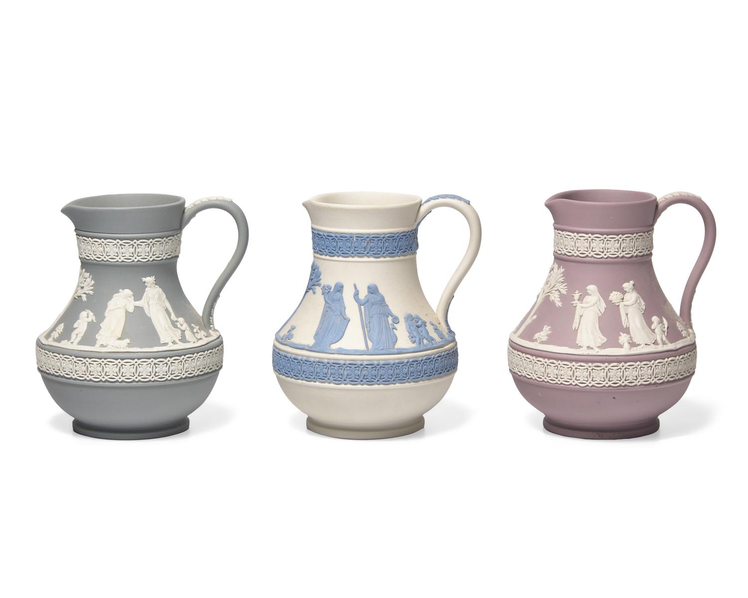 A Group of Three Wedgwood Jasperware Milk Jugs
