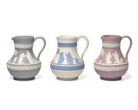 A Group of Three Wedgwood Jasperware Milk Jugs