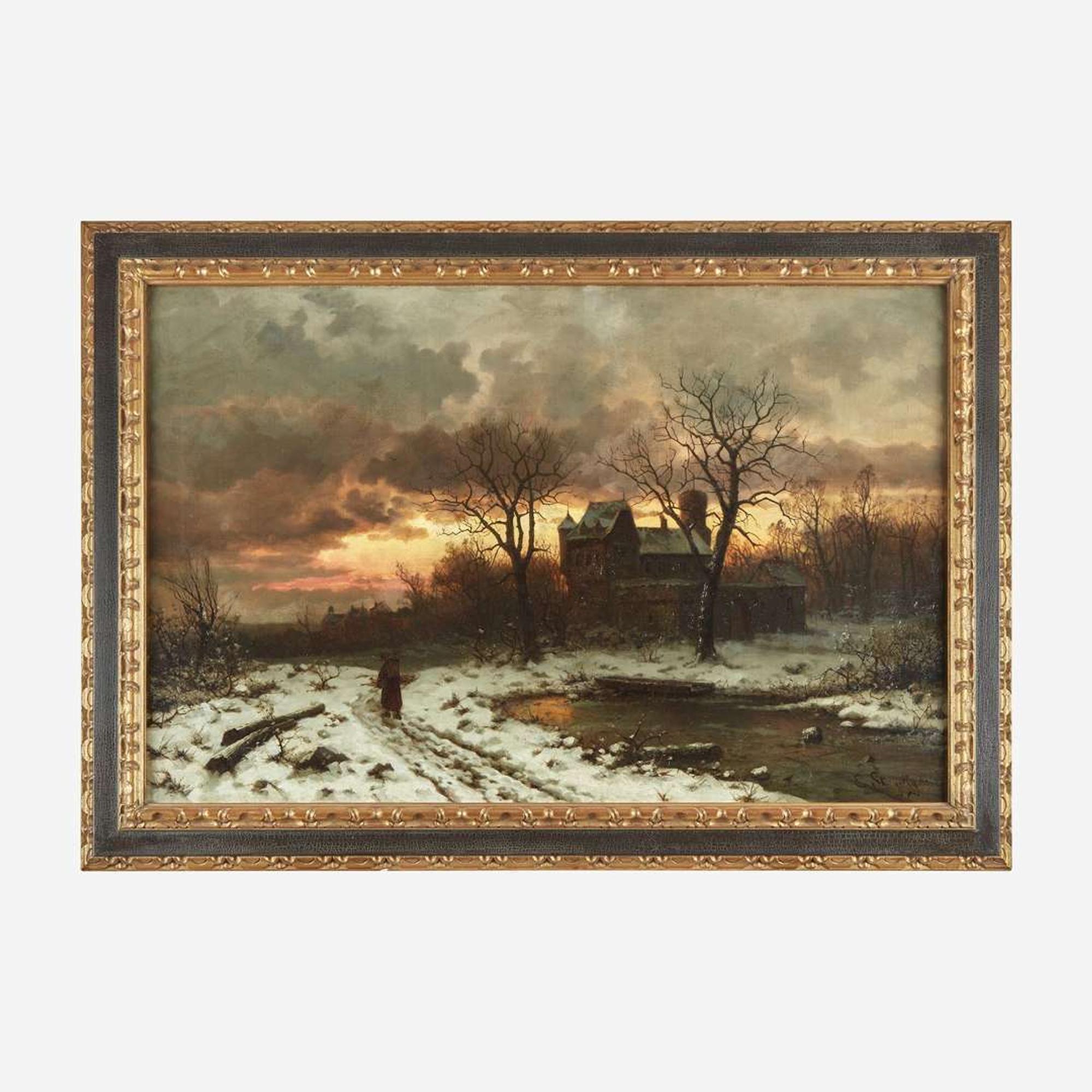 Ernesto Strigelly (German, 19th Century) Winter Twilight in the Rhine Valley