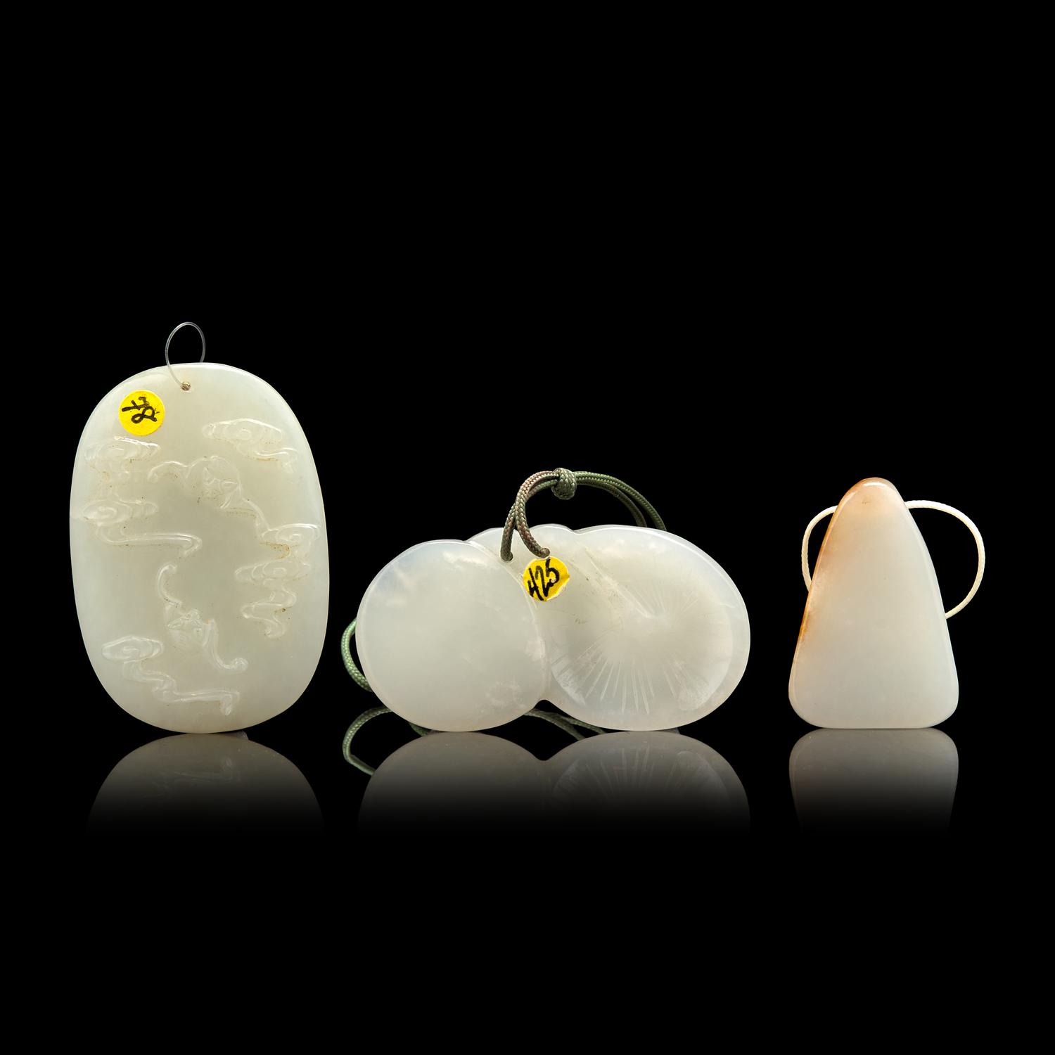 Three Chinese White Jade Carvings 玉把件三枚