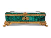 An Empire Style Gilt Bronze Mounted Malachite Veneered Table Casket
