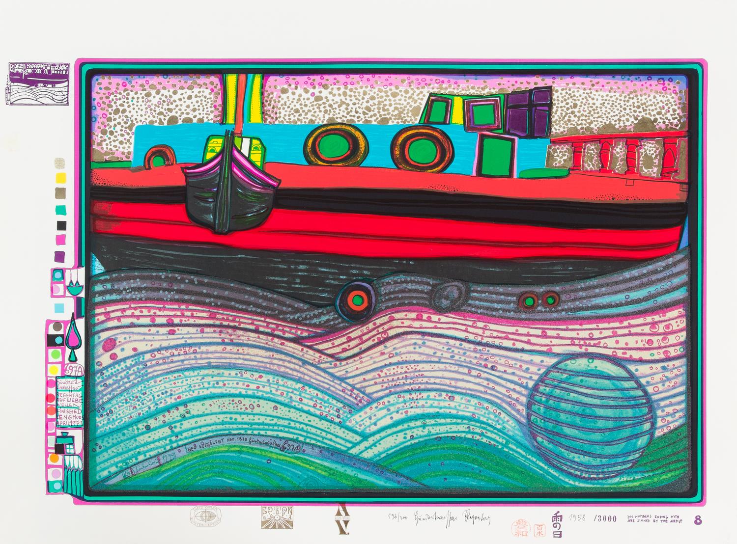 Friedensreich Hundertwasser, (Austrian, 1928-2000), Look at it on a Rainy Day (Regentag Portfolio), 1971-72