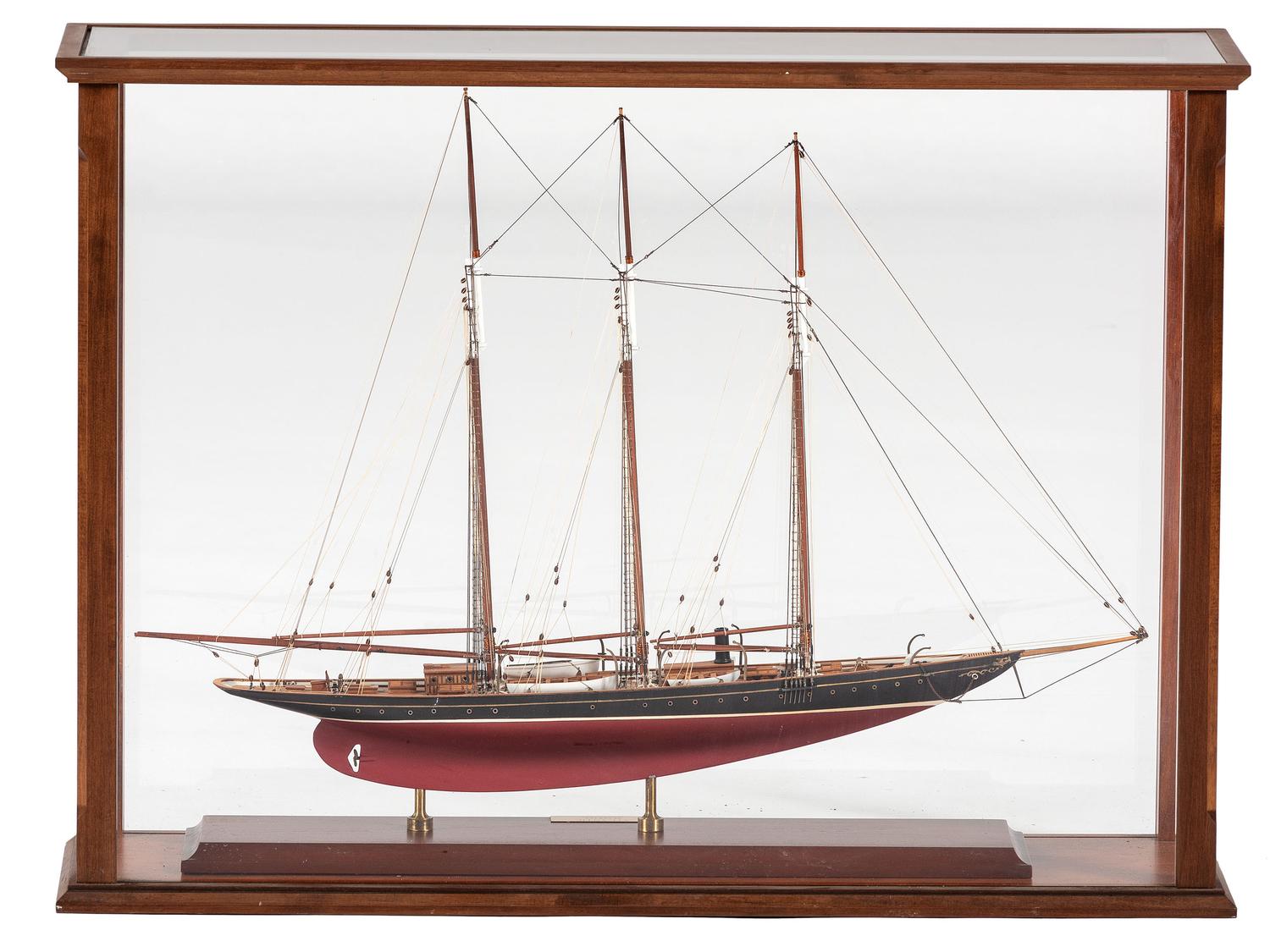 A Cased Scale Model of a Three-Mast Ship