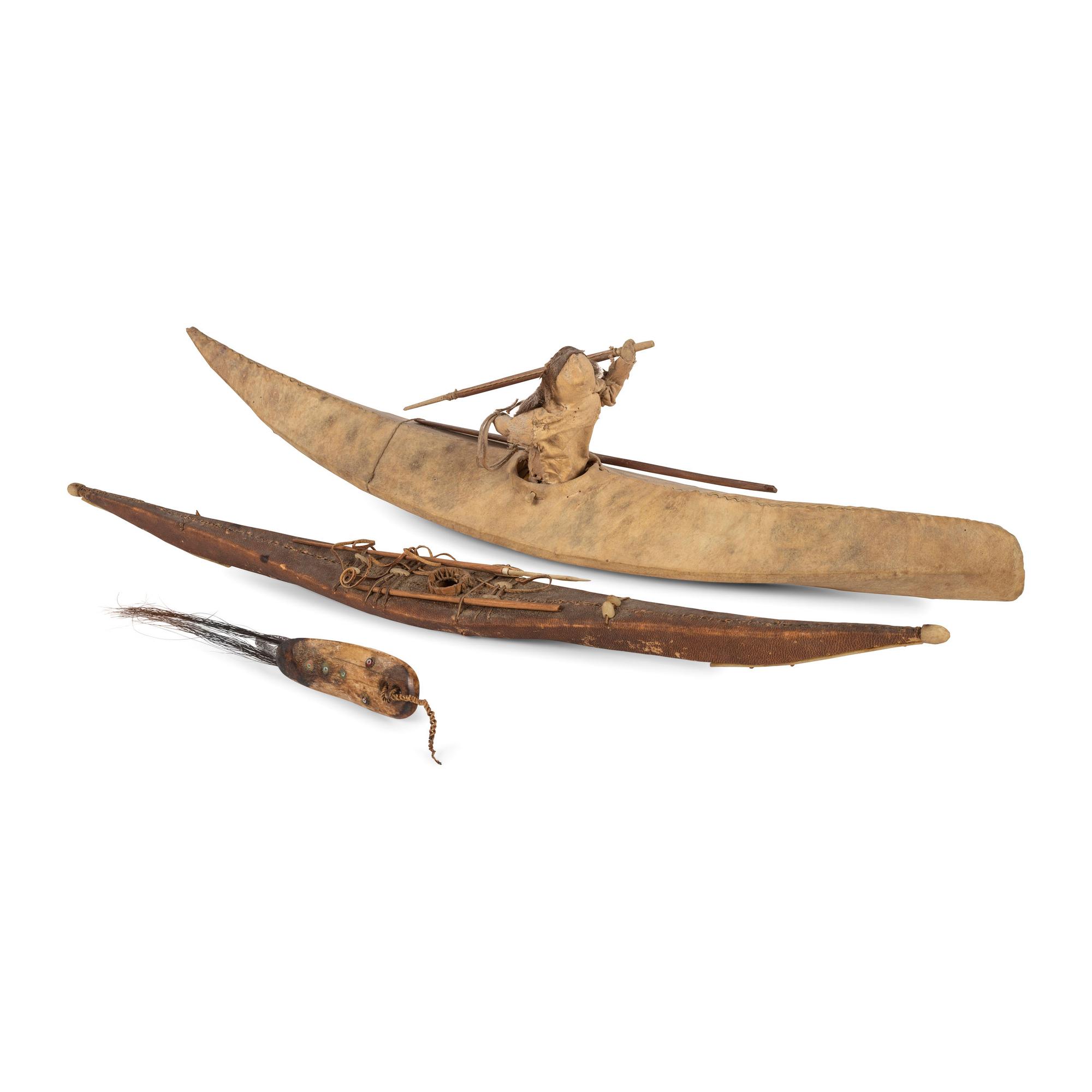 Arctic Sealskin Kayaks, PLUS Bone Lure with Inset Beads