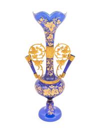 A Victorian Gilt Decorated Cobalt Glass Vase