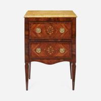 An Italian Neoclassical Walnut and Fruitwood Marquetry Side Table with Marble Top Late 18th century