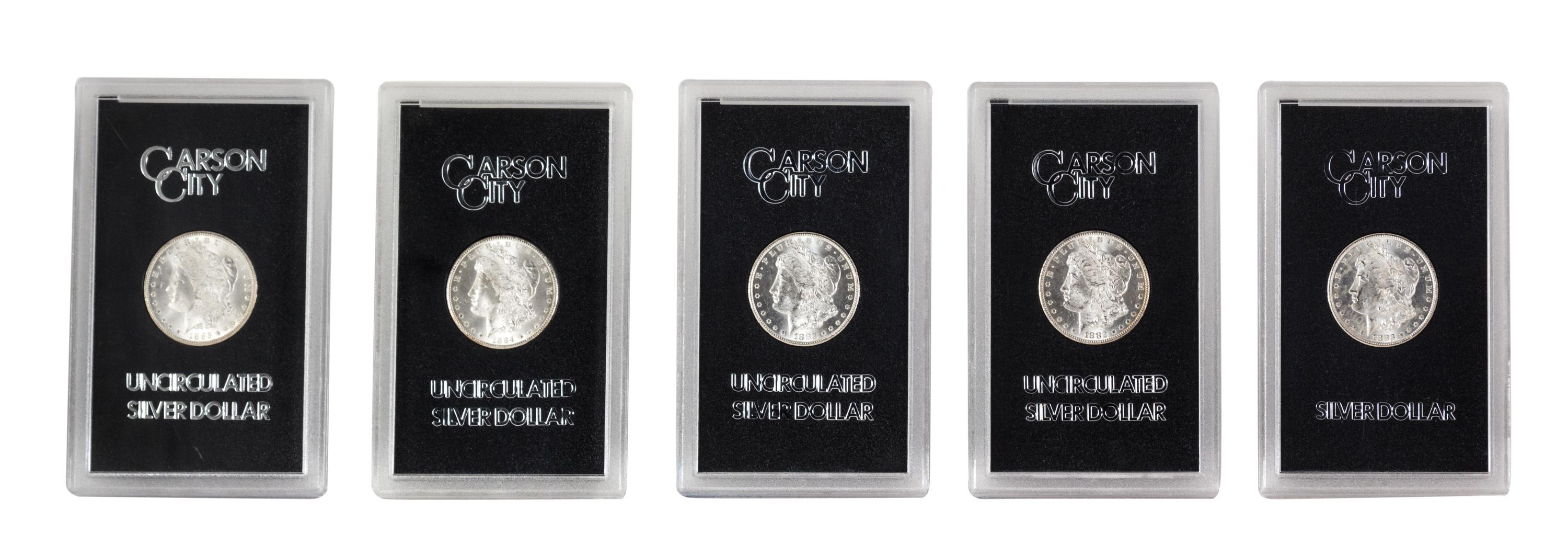 A Collection of Five GSA Carson City Silver Dollars