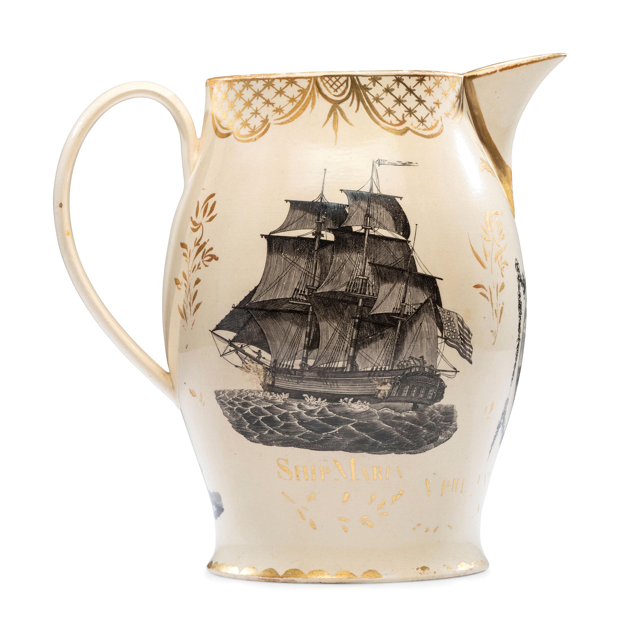 A Liverpool Transfer-Printed Creamware 'Washington in Apotheosis' Pitcher