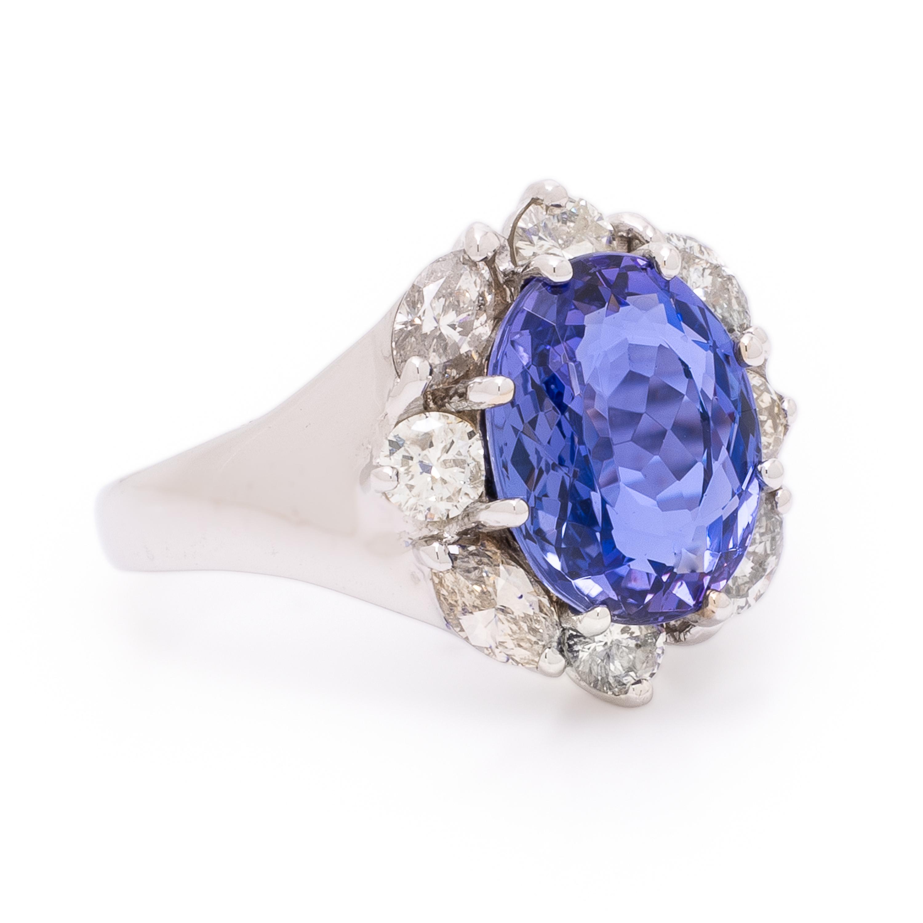 Tanzanite, Diamond, and White Gold Ring