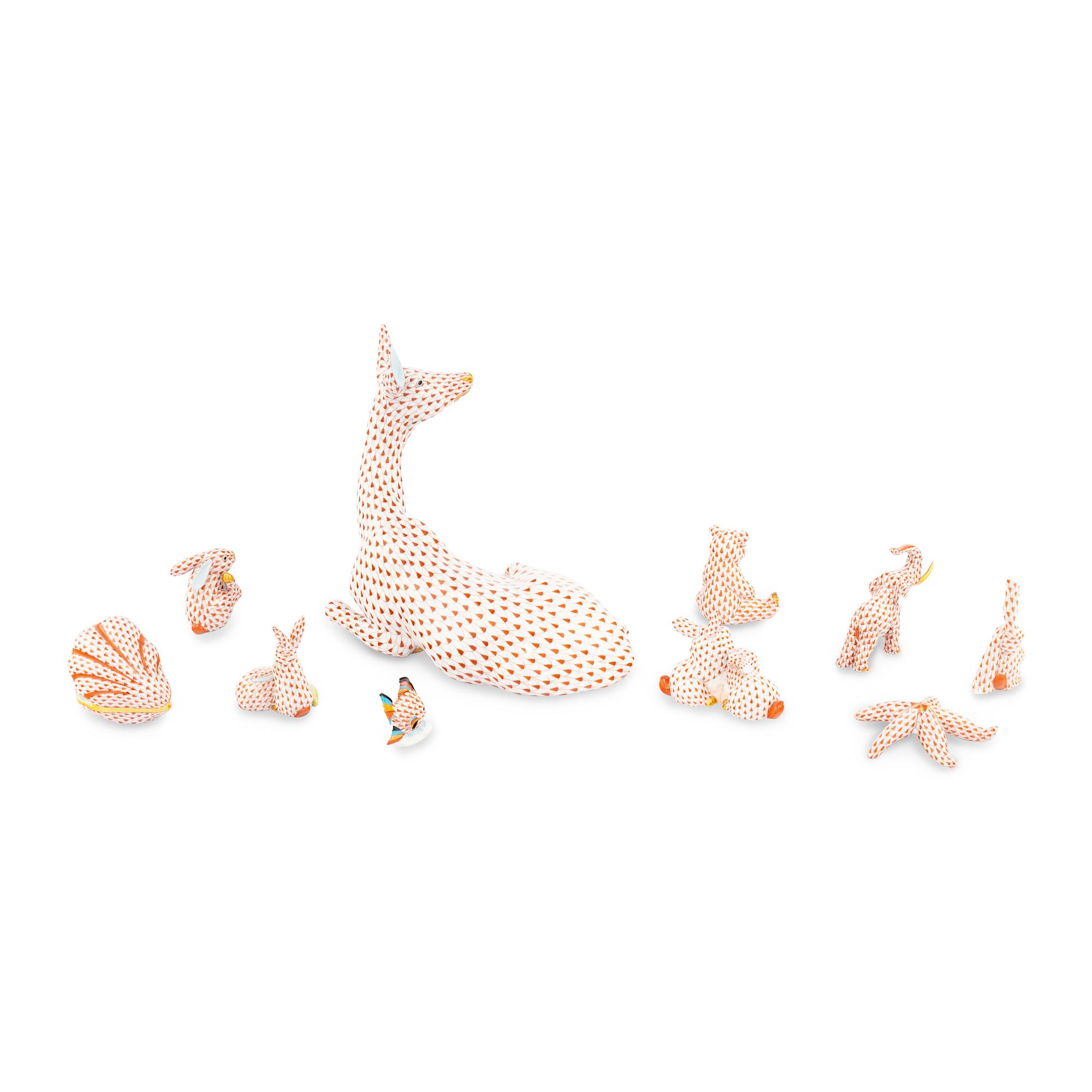 Ten Herend Porcelain 'Rust Fishnet" Figurines