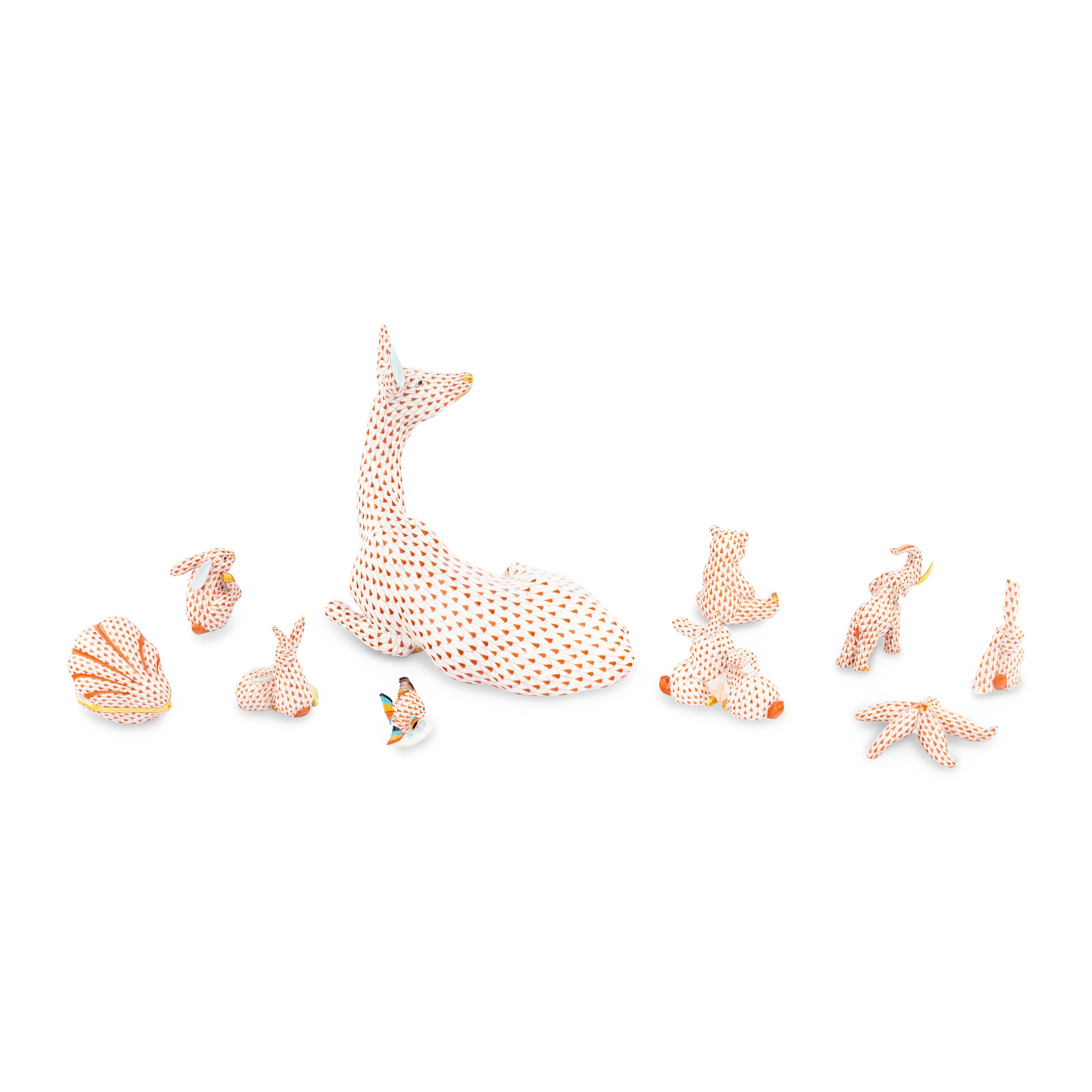 Ten Herend Porcelain 'Rust Fishnet" Figurines