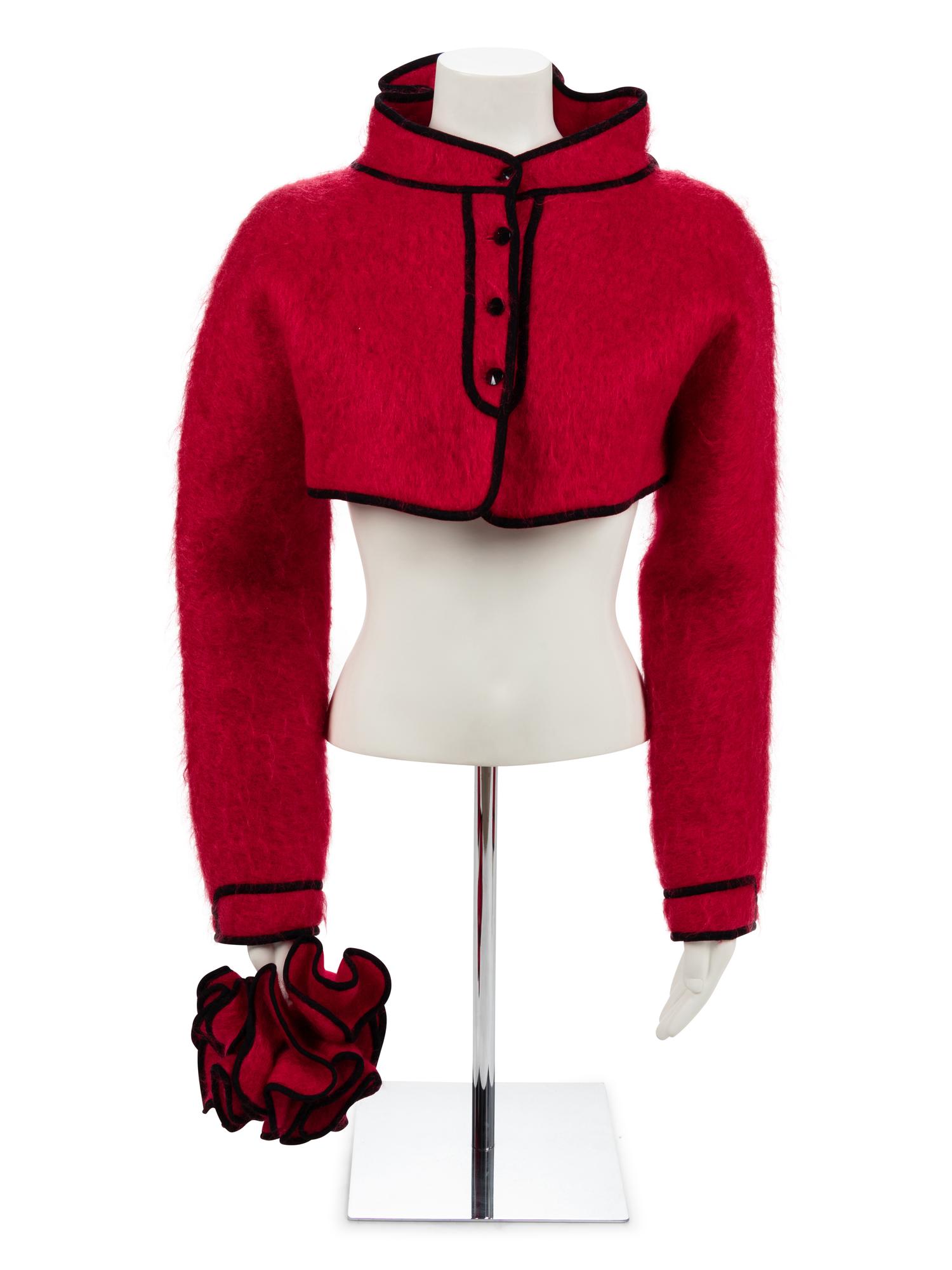 Geoffrey Beene Red Mohair Bolero, 1980-90s