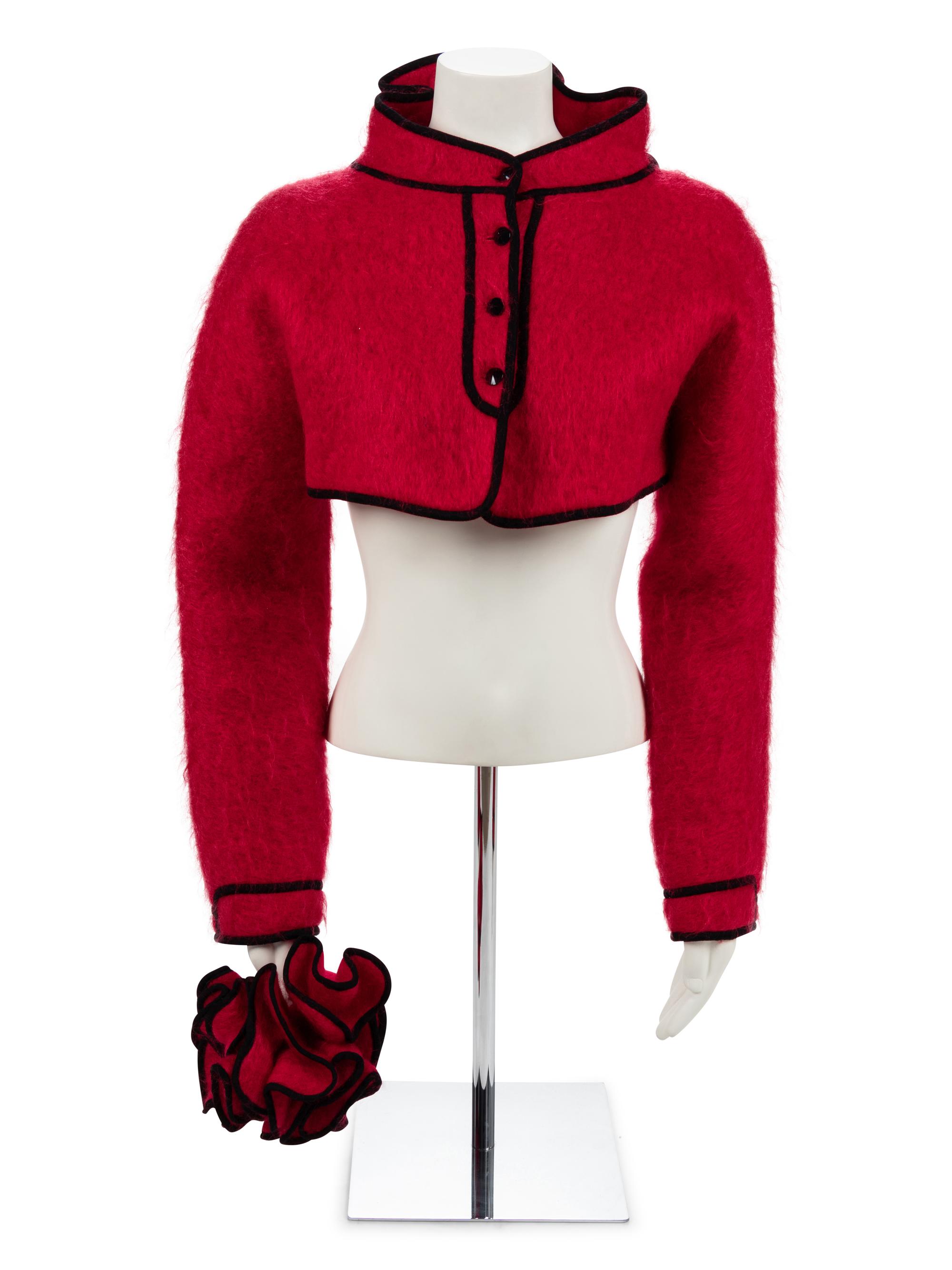 Geoffrey Beene Red Mohair Bolero, 1980-90s
