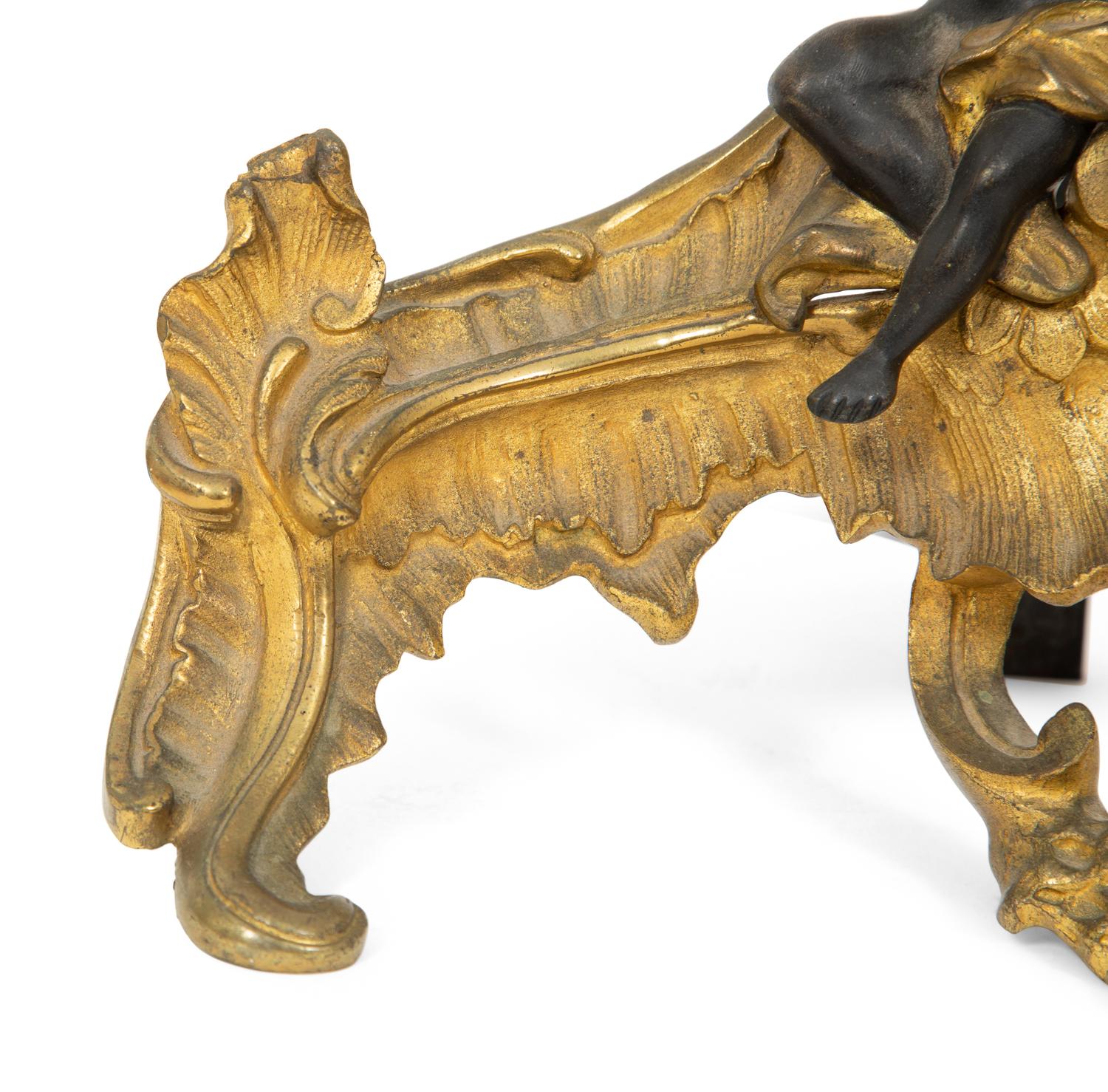 A Louis XV Style Gilt and Patinated Bronze Chenet Mounted as a Lamp