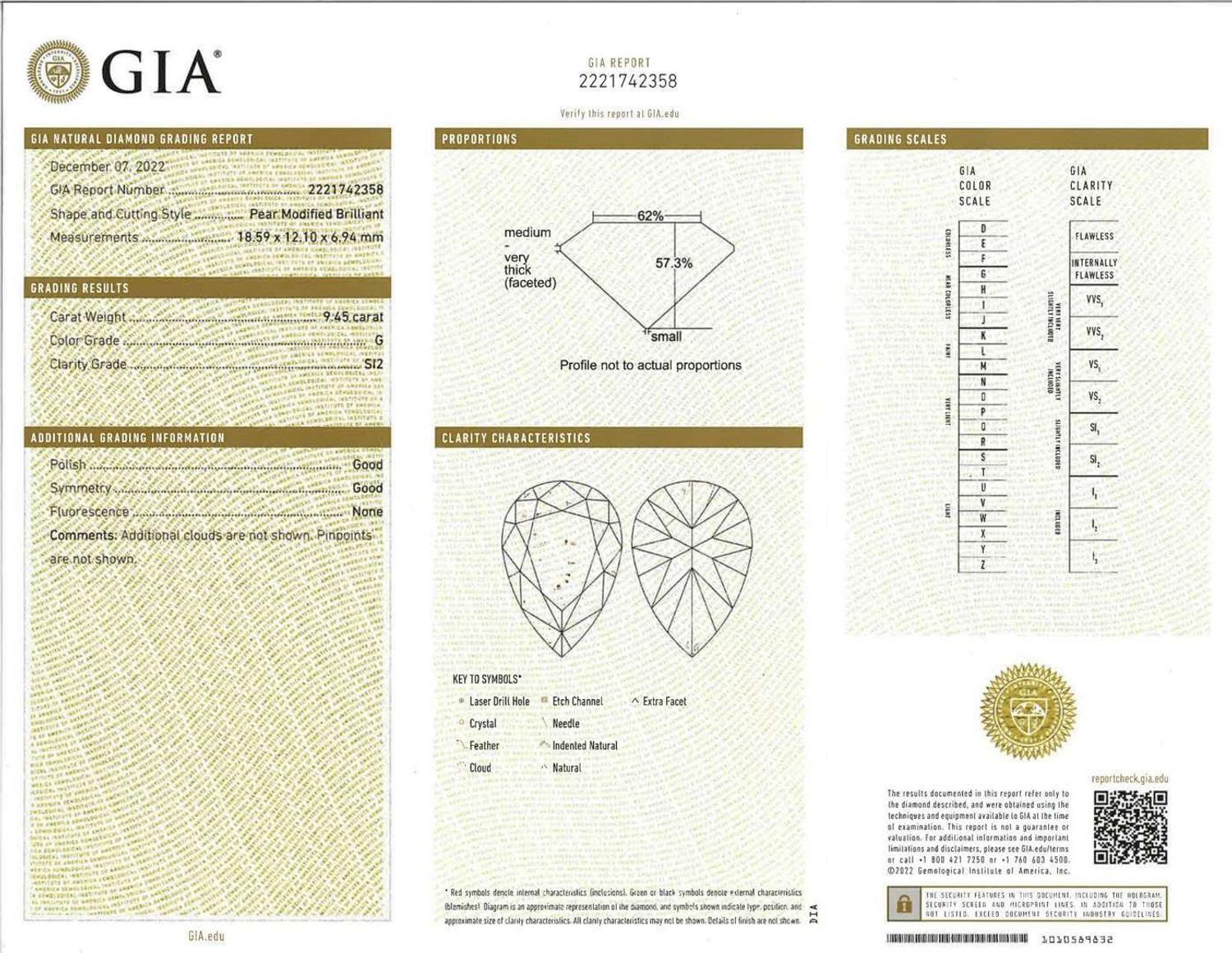 A Platinum and Diamond Ring Pear Shape 9.45 Carats, GIA Certified