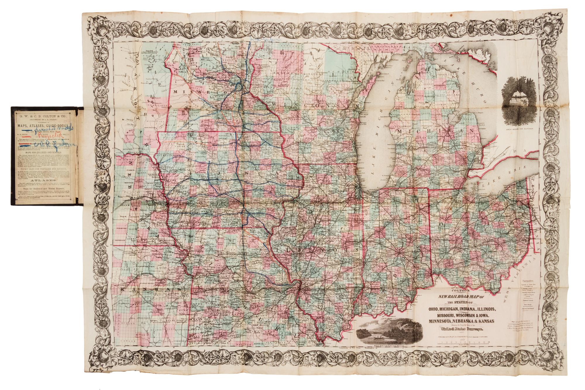 COLTON, G.W. and C.B. Colton's New railroad Map of the States of OH, MI, IN, IL, MO, WI & IA. MN, NE & KS . New York, 1870.
