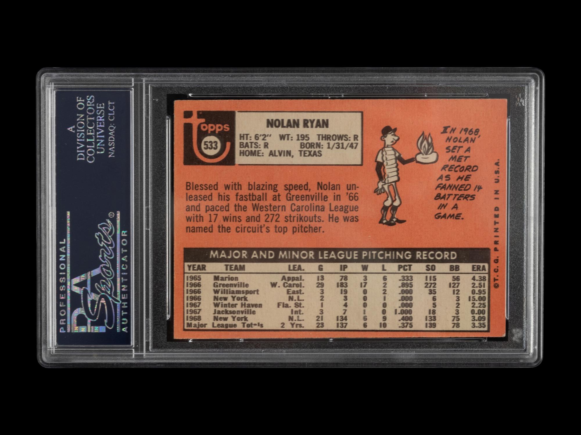 A 1969 Topps Nolan Ryan Baseball Card No. 533 (PSA 6 EX-MT)