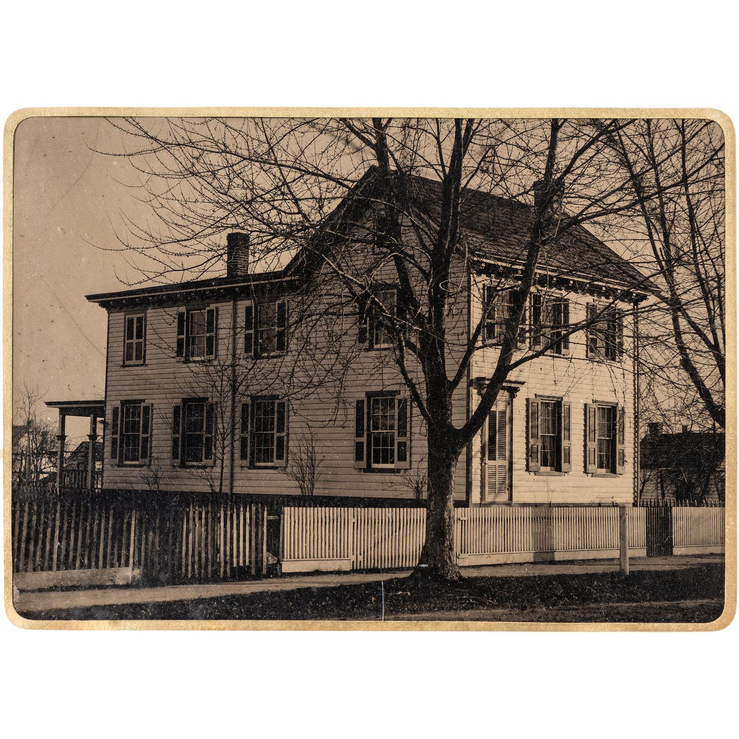 [EARLY PHOTOGRAPHY - OUTDOOR SCENES]. A group of 3 framed outdoor tintypes featuring buildings, comprising: