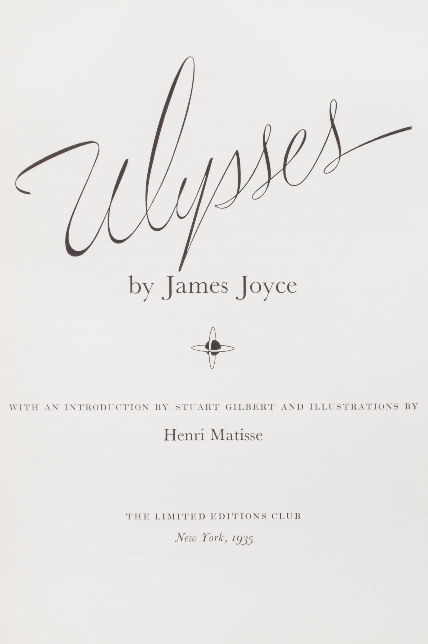 (MATISSE, HENRI) JOYCE, JAMES. Ulysses. New York, 1935. No. 29/1,500 copies. Signed by Matisse.