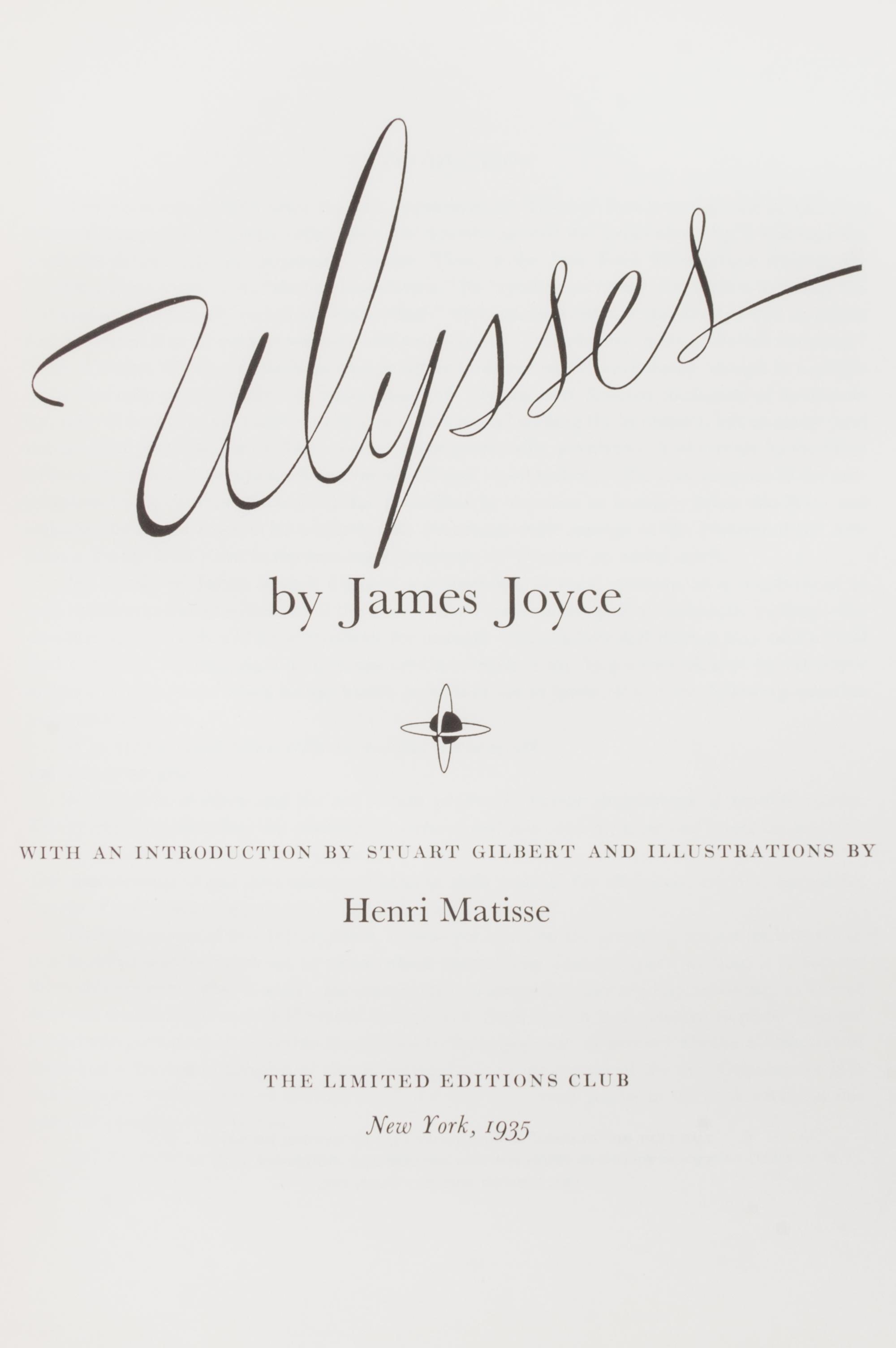 (MATISSE, HENRI) JOYCE, JAMES. Ulysses. New York, 1935. No. 29/1,500 copies. Signed by Matisse.