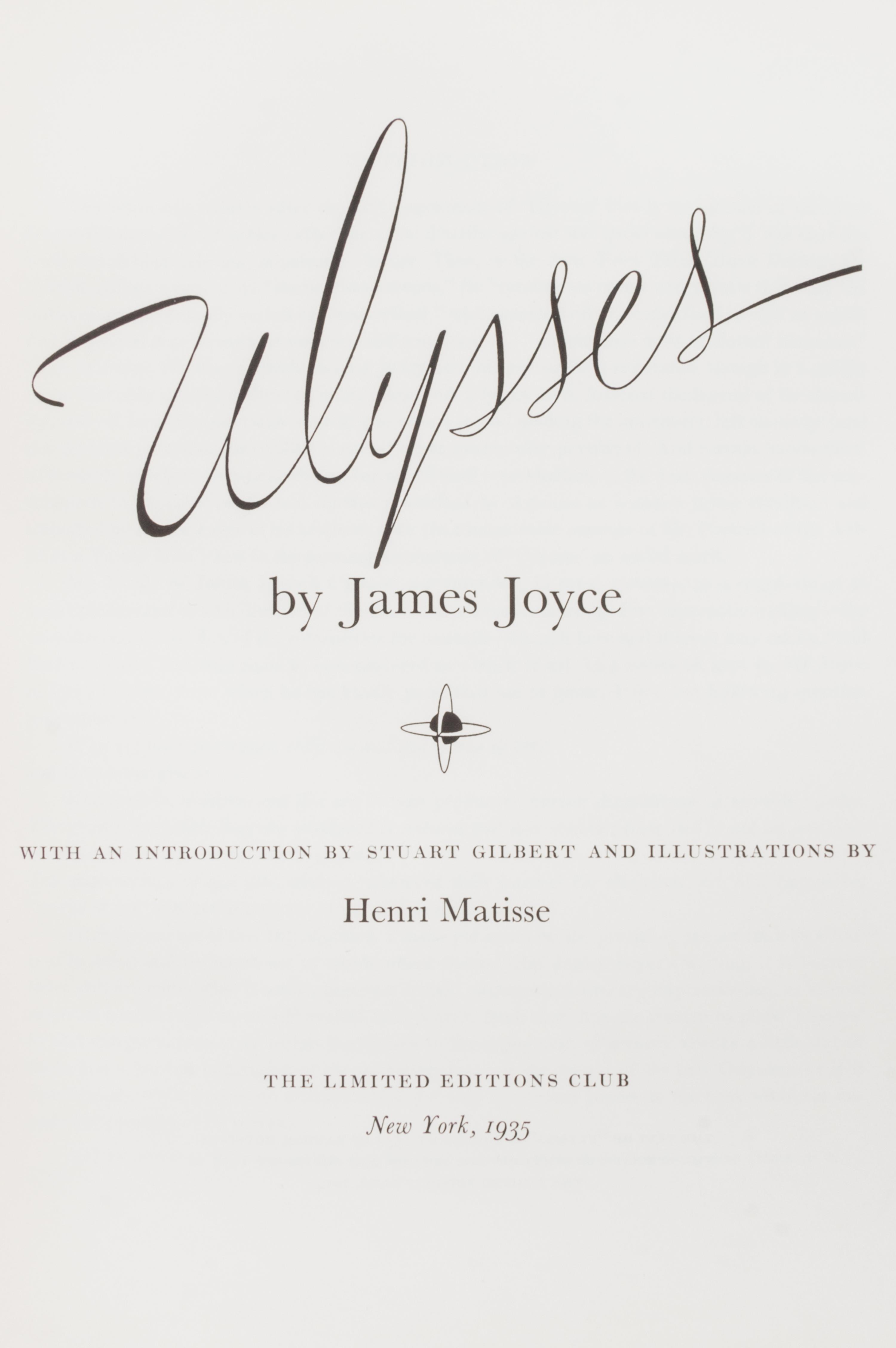 (MATISSE, HENRI) JOYCE, JAMES. Ulysses. New York, 1935. No. 29/1,500 copies. Signed by Matisse.