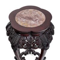 Two Chinese Marble-Inset Carved Hardwood Stands