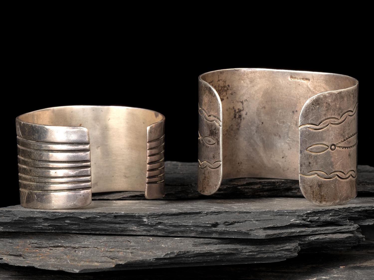 Navajo Wide Silver and Turquoise Cuff Bracelets