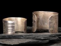 Navajo Wide Silver and Turquoise Cuff Bracelets