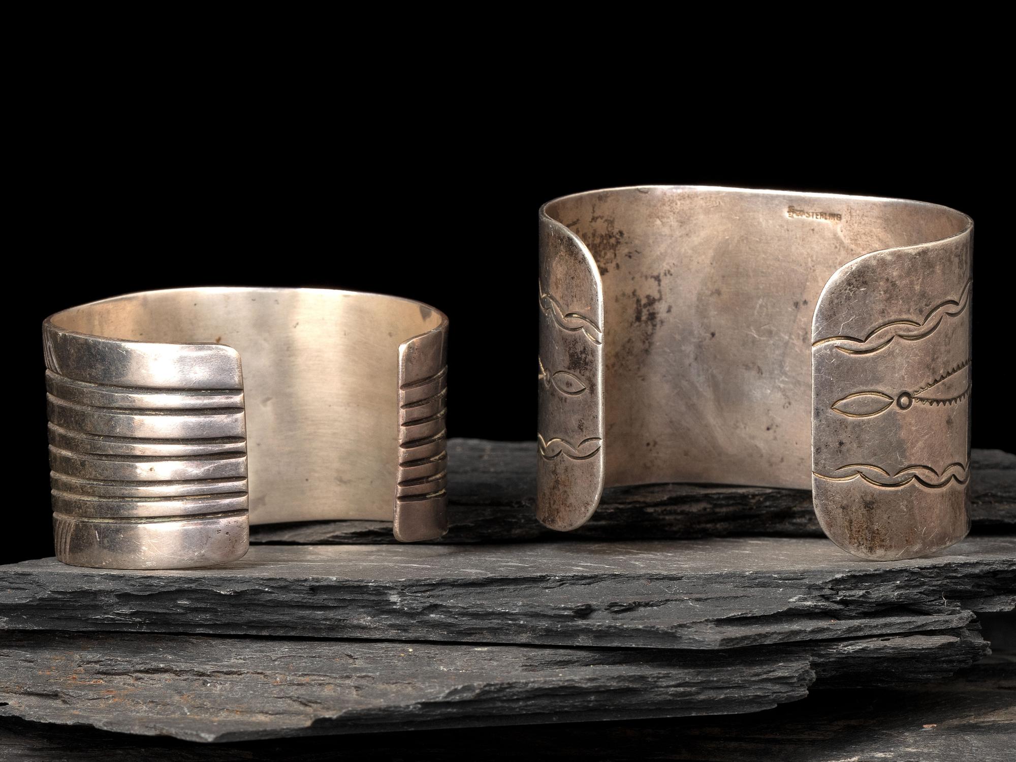 Navajo Wide Silver and Turquoise Cuff Bracelets