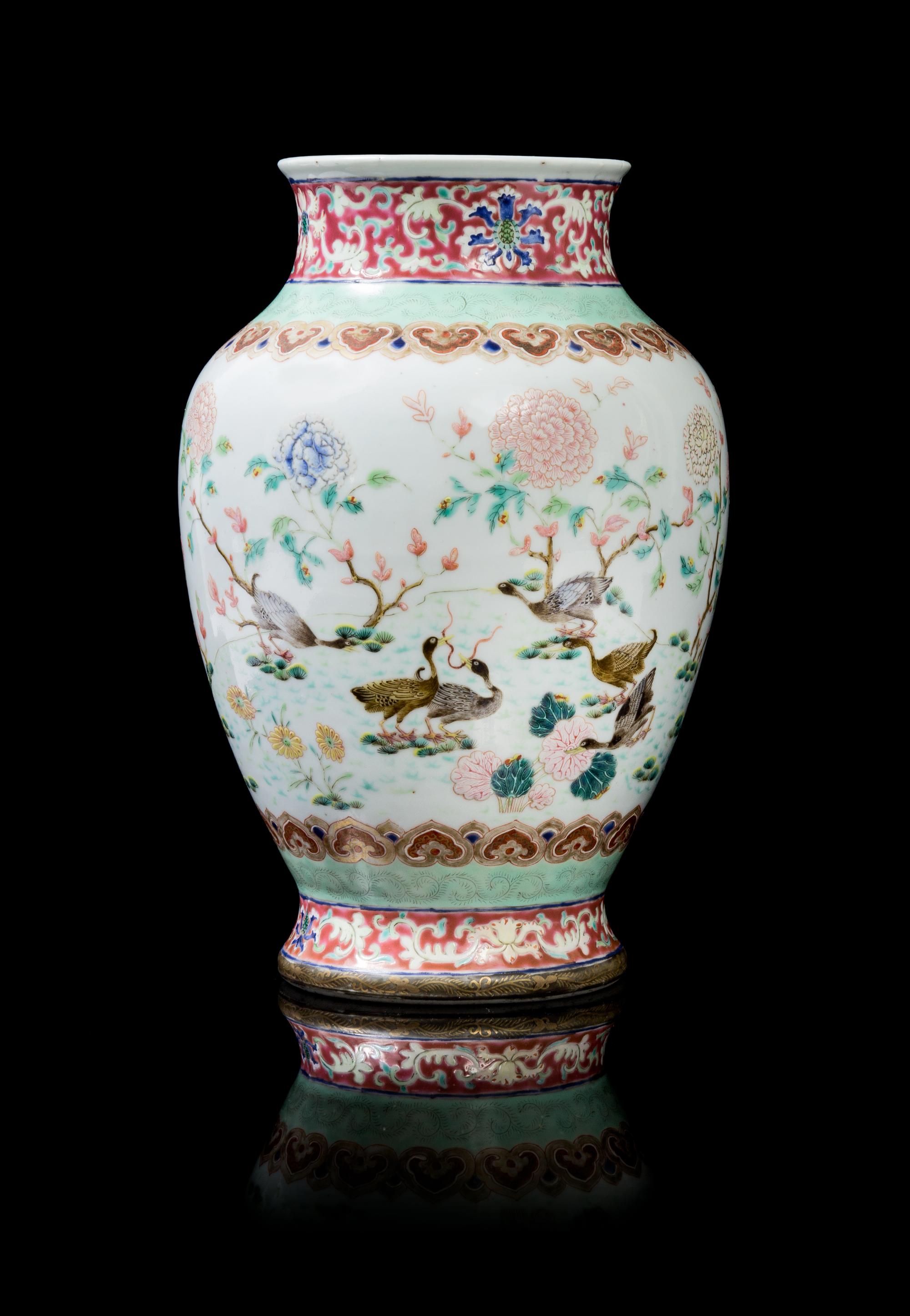 A Chinese Famille Rose Porcelain Vase 18TH/19TH CENTURY Height 10 1/2 inches. — 18TH/19TH CENTURY