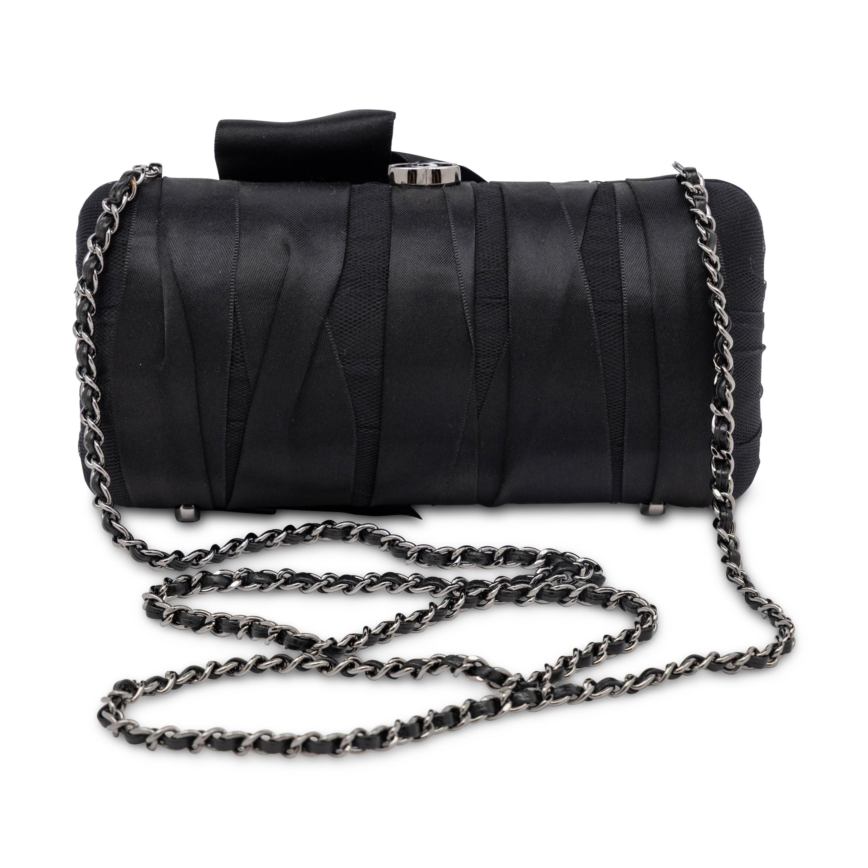 Chanel, Black Satin Ribbon Evening Bag