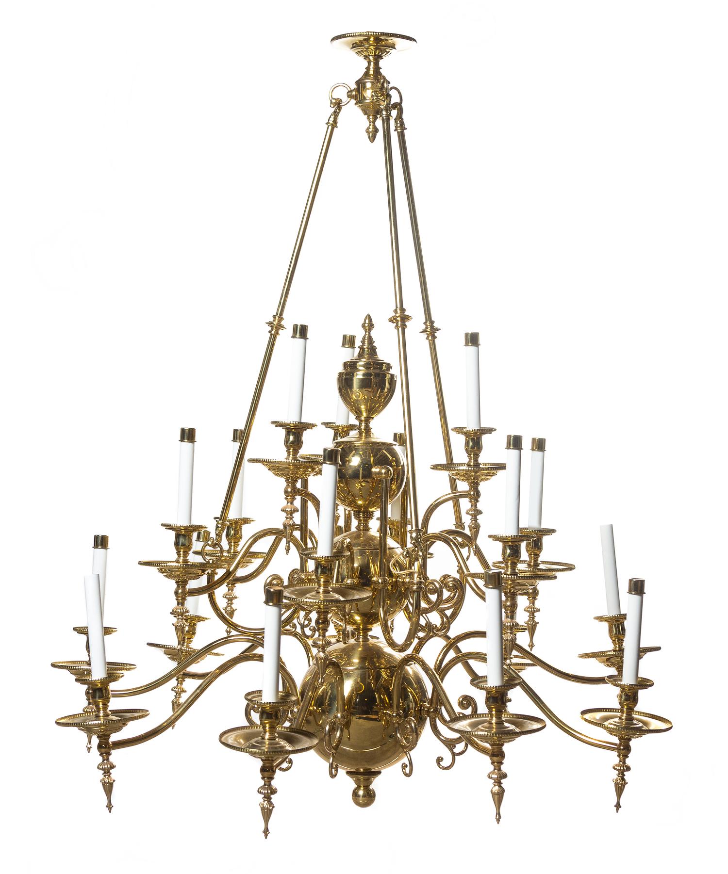 A Dutch Baroque Style Seventeen-Light Chandelier, Height 48 x diameter 40 inches.